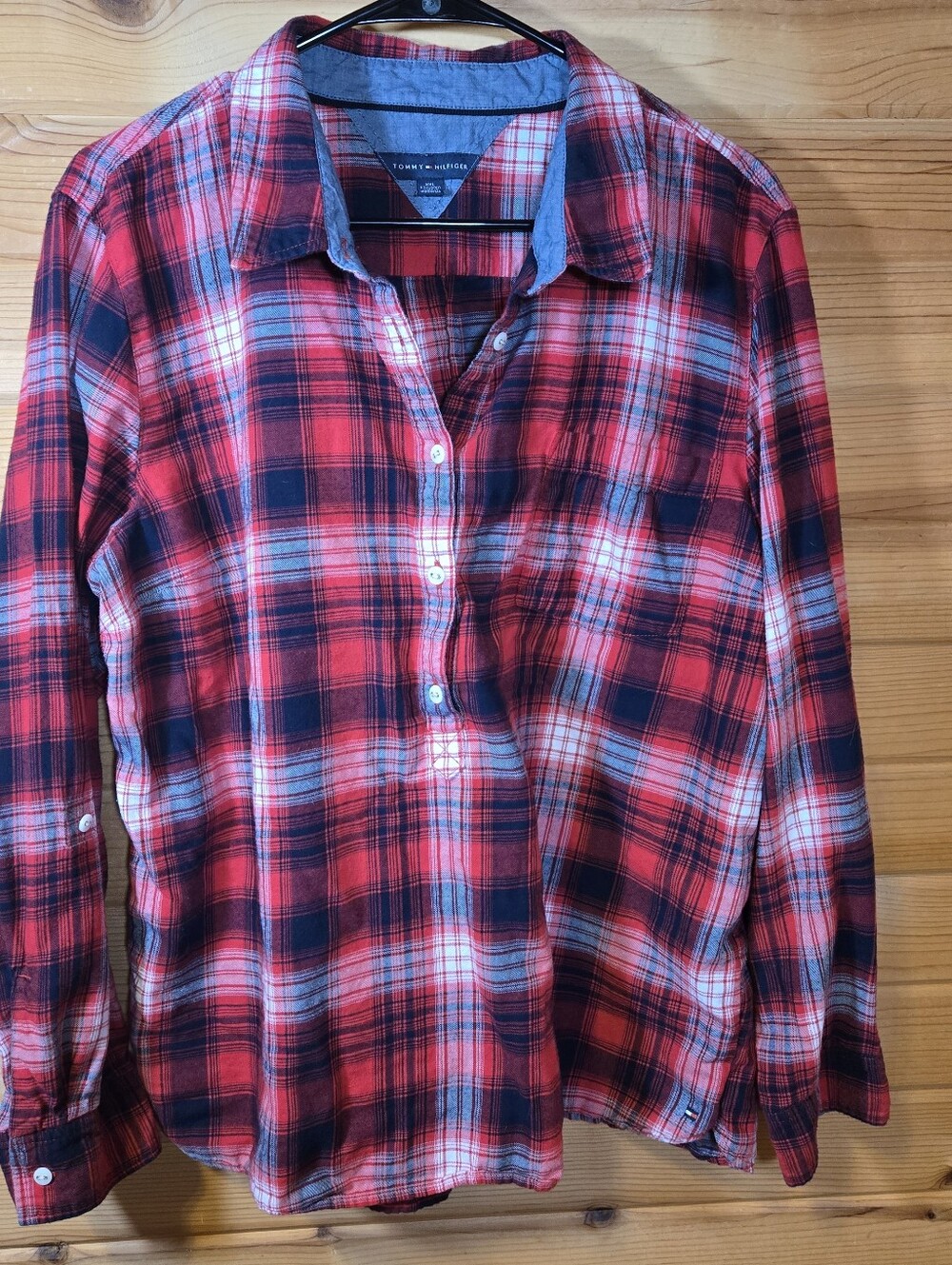 Tommy Hilfiger Pullover Top Long Sleeve Red Plaid Women's XXL 2XL Plus
